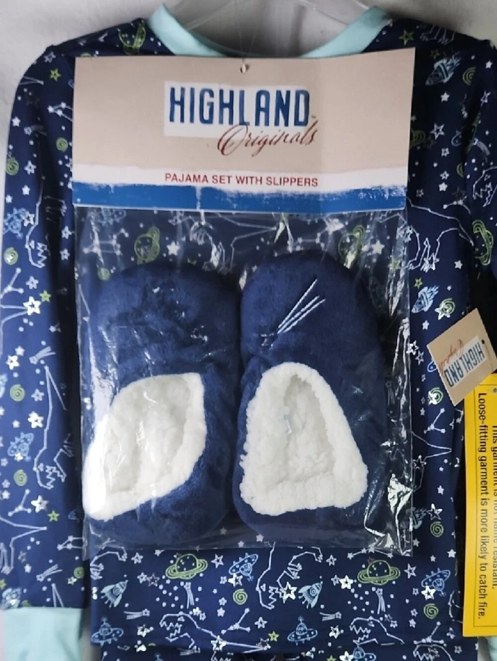 Boys Navy Space 3pc Print Pajama Set with Slippers